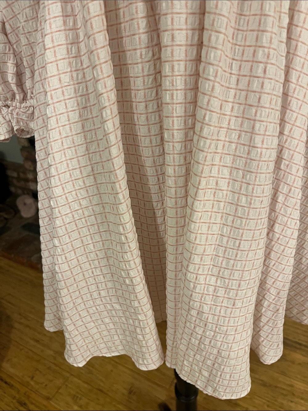 Storia Square Neck Long Sleeve Pink Check Babydoll Dress - Picture 4 of 6